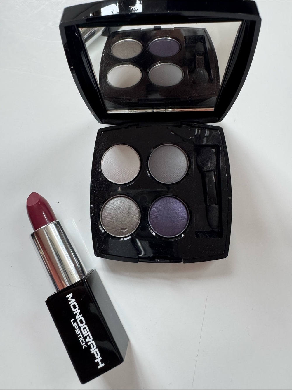 NEW- MONOGRAPH Plum Lipstick & Smoky Eyeshadow Quartet - Purple/Grey